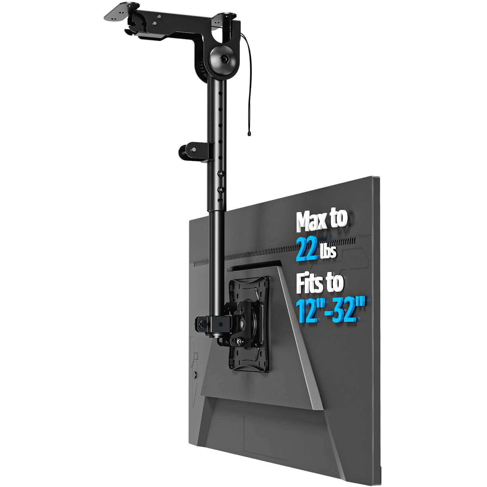 MOUNTUP Ceiling Monitor Mount for 13-32'', Max 22lbs Sceen, Flip Down Computer Monitor Mount, Folding Ceiling Mount with Full Motion Tilt Swivel Rotation, for Garage, Workshop, Sloped & Flat Ceilings