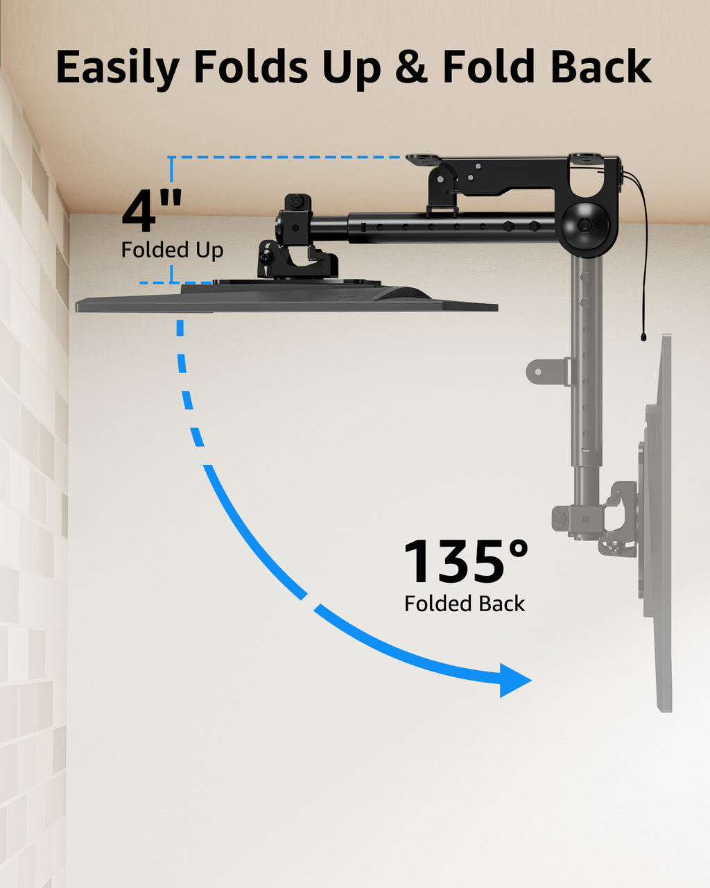 MOUNTUP Ceiling Monitor Mount for 13-32'', Max 22lbs Sceen, Flip Down Computer Monitor Mount, Folding Ceiling Mount with Full Motion Tilt Swivel Rotation, for Garage, Workshop, Sloped & Flat Ceilings