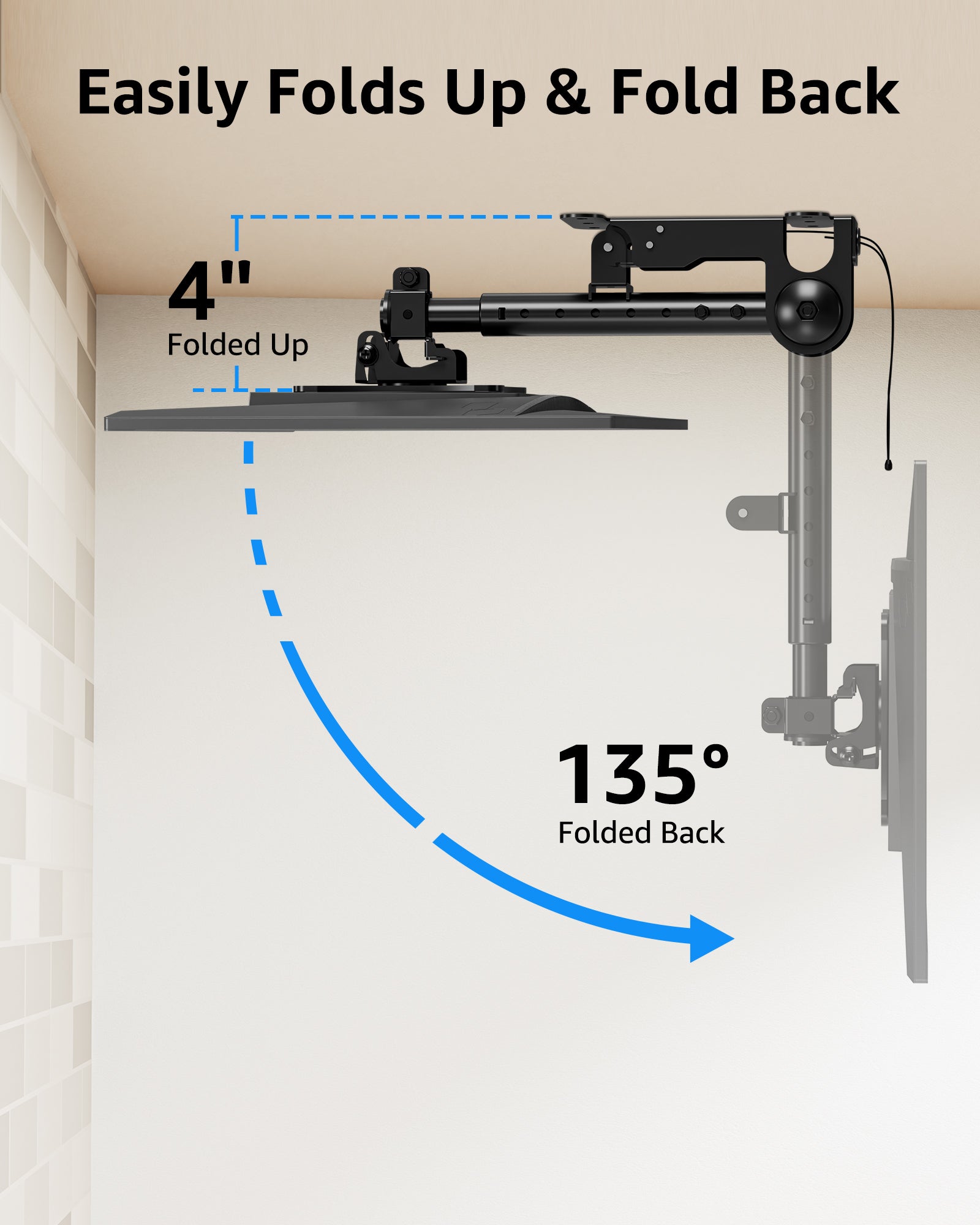 MOUNTUP Ceiling Monitor Mount for 13-32'', Max 22lbs Sceen, Flip Down Computer Monitor Mount, Folding Ceiling Mount with Full Motion Tilt Swivel Rotation, for Garage, Workshop, Sloped & Flat Ceilings