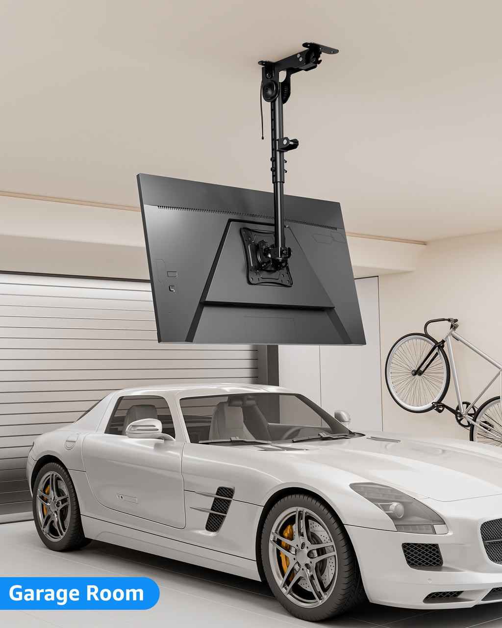 MOUNTUP Ceiling Monitor Mount for 13-32'', Max 22lbs Sceen, Flip Down Computer Monitor Mount, Folding Ceiling Mount with Full Motion Tilt Swivel Rotation, for Garage, Workshop, Sloped & Flat Ceilings