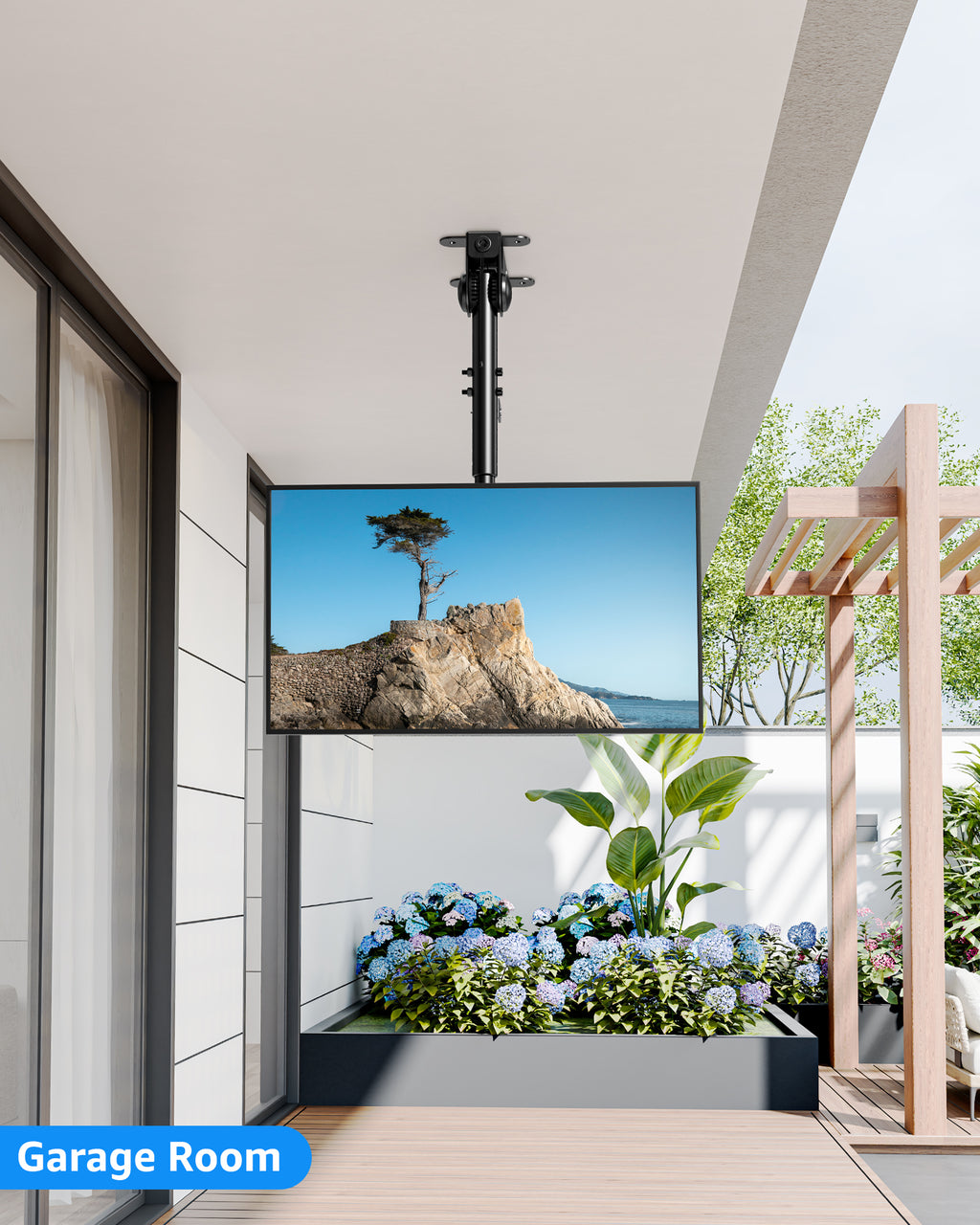 MOUNTUP Ceiling Monitor Mount for 13-32'', Max 22lbs Sceen, Flip Down Computer Monitor Mount, Folding Ceiling Mount with Full Motion Tilt Swivel Rotation, for Garage, Workshop, Sloped & Flat Ceilings