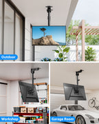 MOUNTUP Ceiling Monitor Mount for 13-32'', Max 22lbs Sceen, Flip Down Computer Monitor Mount, Folding Ceiling Mount with Full Motion Tilt Swivel Rotation, for Garage, Workshop, Sloped & Flat Ceilings