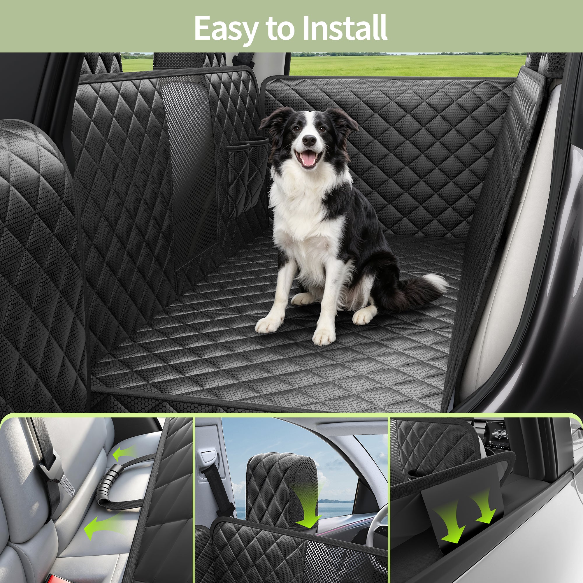 Dog Seat Covers for Tesla Model Y, Hard Bottom Dog Hammock | with Door & Headrest Protection, Waterproof Scratchproof Backseat Dog Cover with Mesh Window