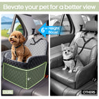 Waterproof Dog Car Seat for Small/Medium Dogs up to 26 lbs, Memory Foam Booster Seat Elevated 6in, Pet Car Seat with Removable Washable Cover, Y-Shape Safety Belt and Storage Pockets