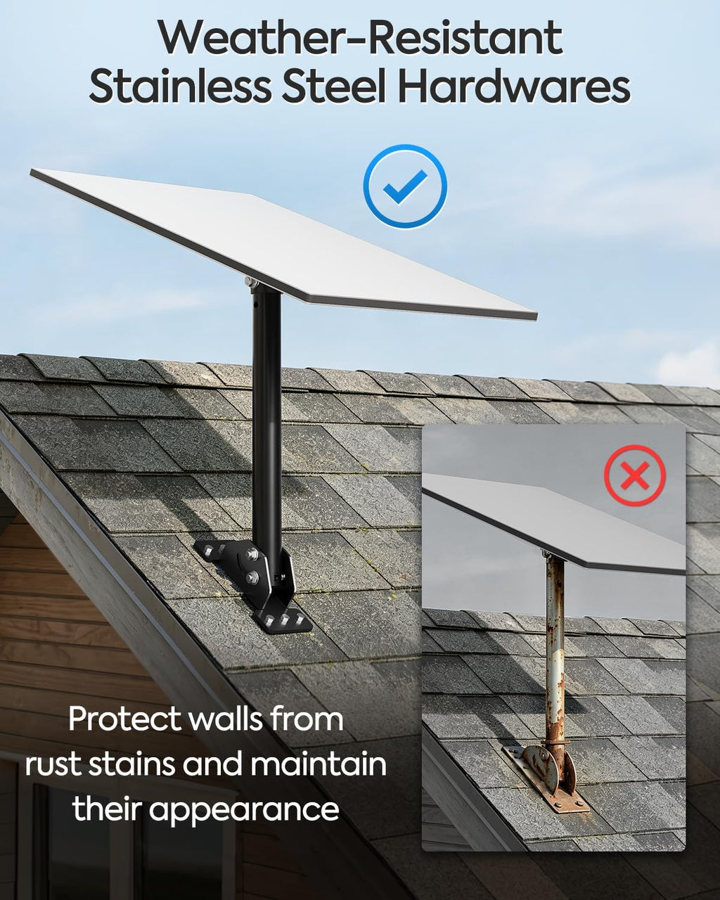 MOUNTUP Starlink Roof Mount Gen 3 V4 V4X Adjustable Stainless Steel Bracket | Better Signal Positioning with 180° Rotation, 100° Tilt, 15.8" Pivot Pole & Rustptoof Hardware for Starlink Roof Installation