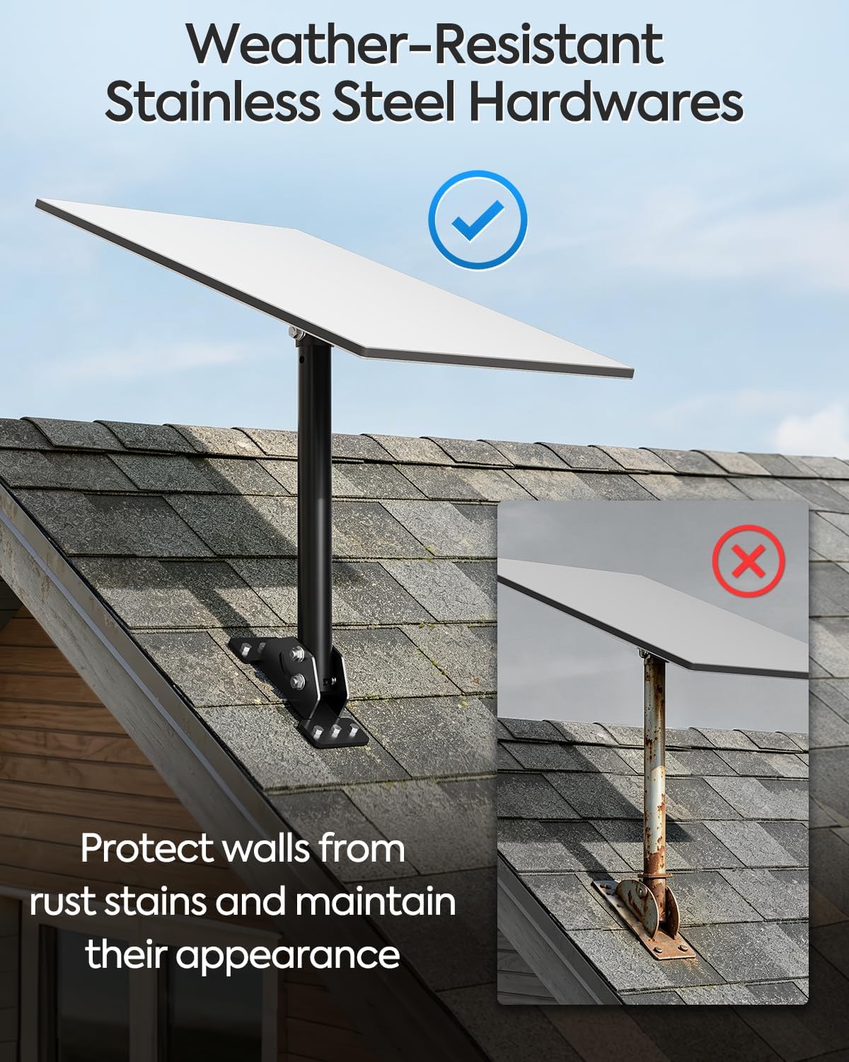 MOUNTUP Starlink Roof Mount Gen 3 V4 V4X Adjustable Stainless Steel Bracket | Better Signal Positioning with 180° Rotation, 100° Tilt, 15.8" Pivot Pole & Rustptoof Hardware for Starlink Roof Installation