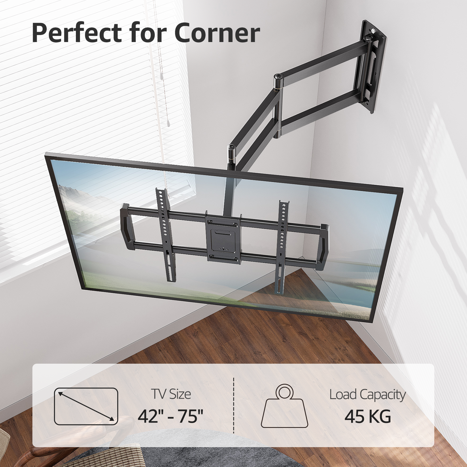MOUNTUP 962mm Langarm TV Wandhalterung für 42–75 Zoll bis zu 45kg, Schwenkbare Neigbare Wandhalterung Fernseher, Extra Langer Reach Fernseher Halterung, Max VESA 600 x 400mm, EU0047-L