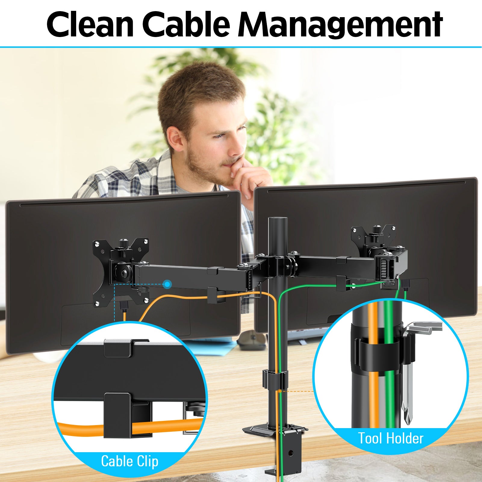 MOUNTUP Dual Monitor Stand Fits Max 32 Inch Screen up to 17.6lbs, Dual Monitor Desk Mount, Fully Adjustable Dual Monitor Arm for 2 LCD Screens, Double Monitor Stand with C-Clamp and Grommet Base