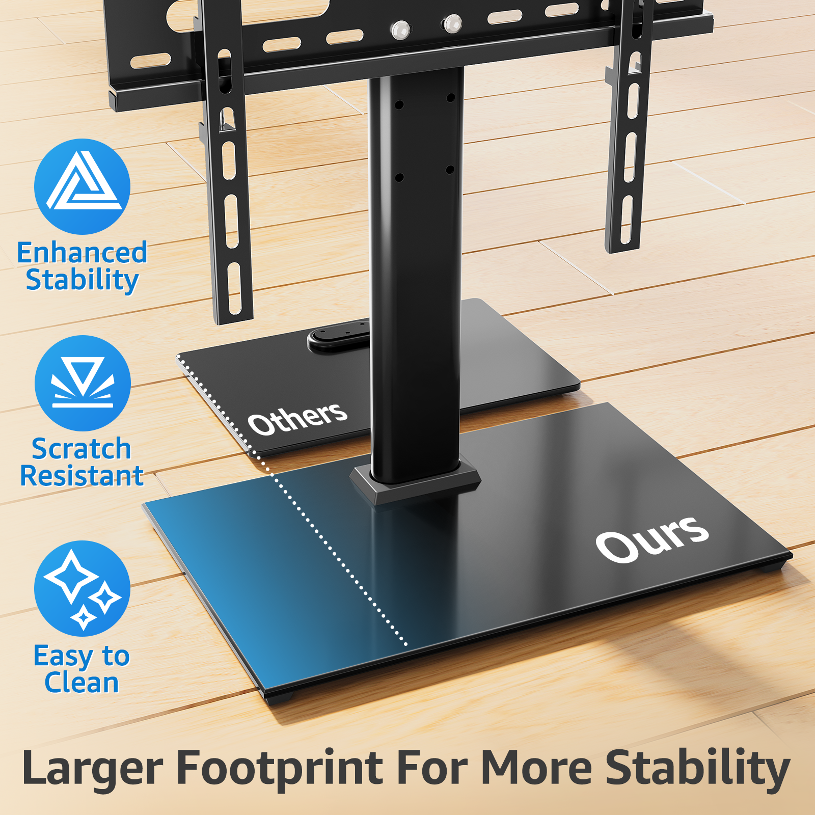 MONTUP Universal TV Stand for 24–60 Inch TV, Height Adjustable Table Top TV Stand Up to 40KG, Pedestal with Bracket Max VESA 400x400mm, EU1335