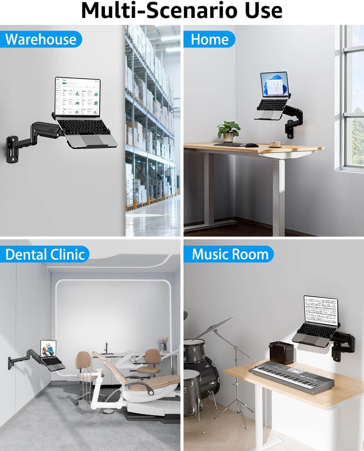 MOUNTUP Laptop Wall Mount, Adjustable Laptop Mount for Max 17" Notebook or Max 32" Monitor, Wall Mount Laptop Holder Holds 4.4-22lbs, 2-in-1 Laptop Arm with Ventilated Tray