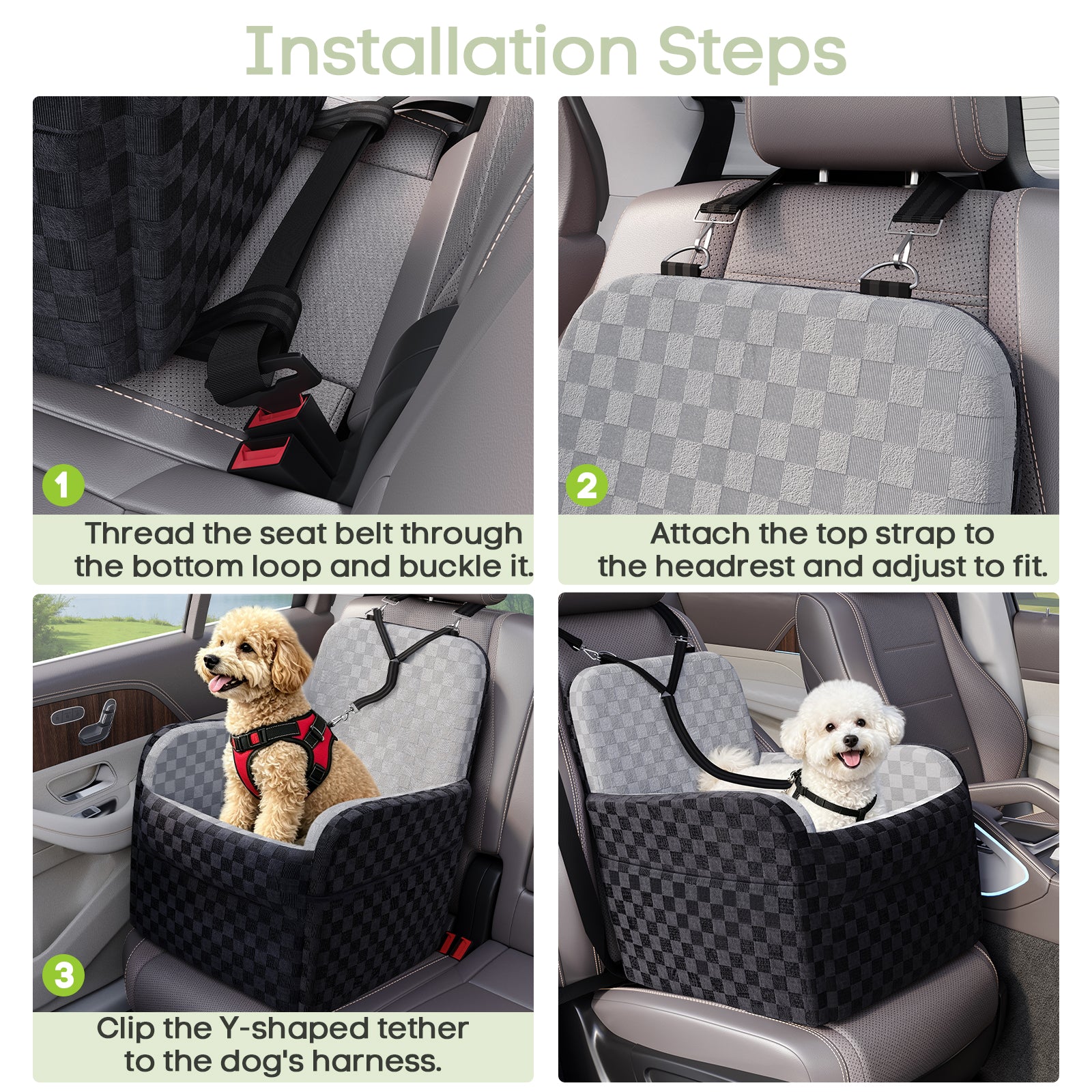 Waterproof Dog Car Seat for Small/Medium Dogs up to 26 lbs, Memory Foam Booster Seat Elevated 6in, Pet Car Seat with Removable Washable Cover, Y-Shape Safety Belt and Storage Pockets