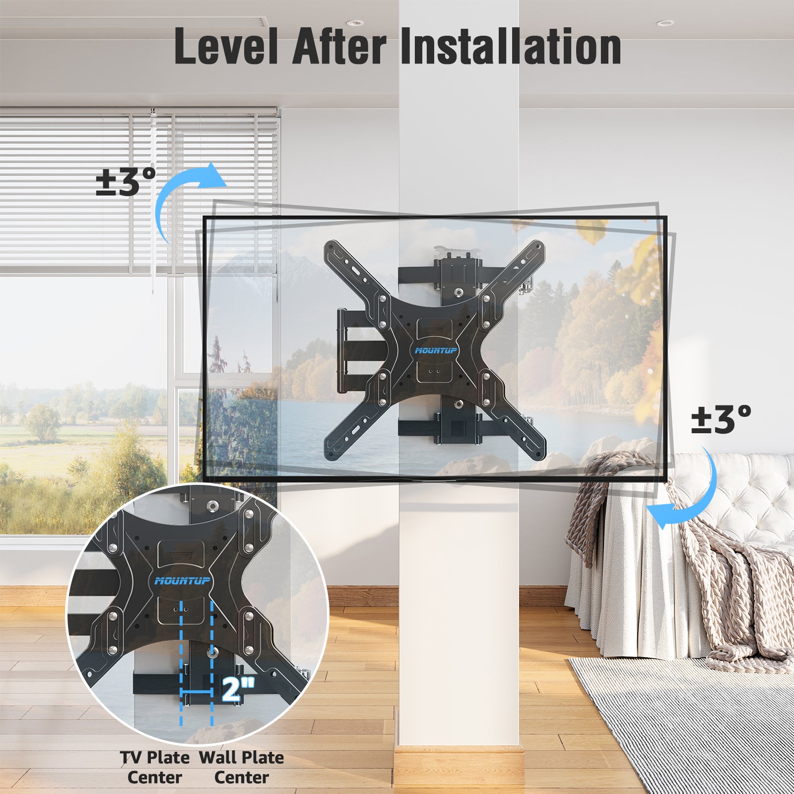 MOUNTUP Outdoor Pillar TV Mount for Gazebo & Patio, No-Drill Full Motion TV Post Mount for Round & Square Columns, Swivel Tilt Level, Fits 26–60″ TVs up to 77 lbs, Max VESA 400x400mm, Black MU0084-OD