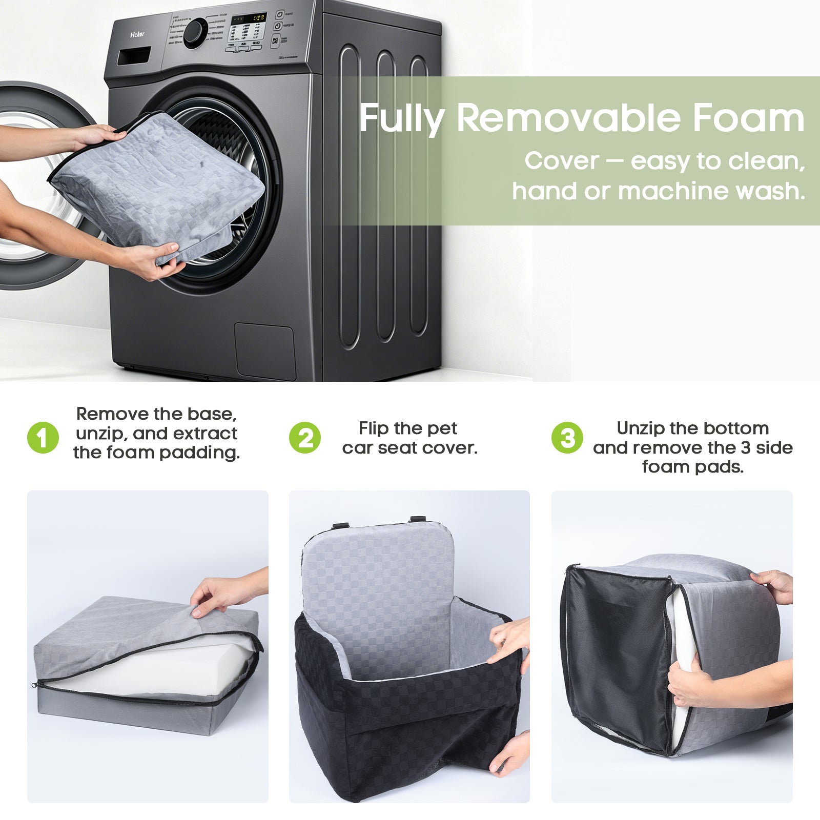 Waterproof Dog Car Seat for Small/Medium Dogs up to 26 lbs, Memory Foam Booster Seat Elevated 6in, Pet Car Seat with Removable Washable Cover, Y-Shape Safety Belt and Storage Pockets